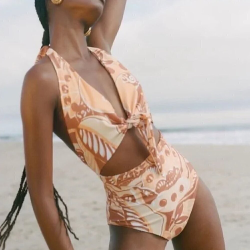Mara Hoffman—Tropical 1-Piece Swimsuit XS 0-2 Cream Beige